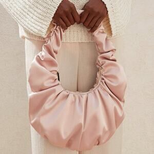 Nanushka Anja Baguette Shoulder Bag in Blush Slip Satin